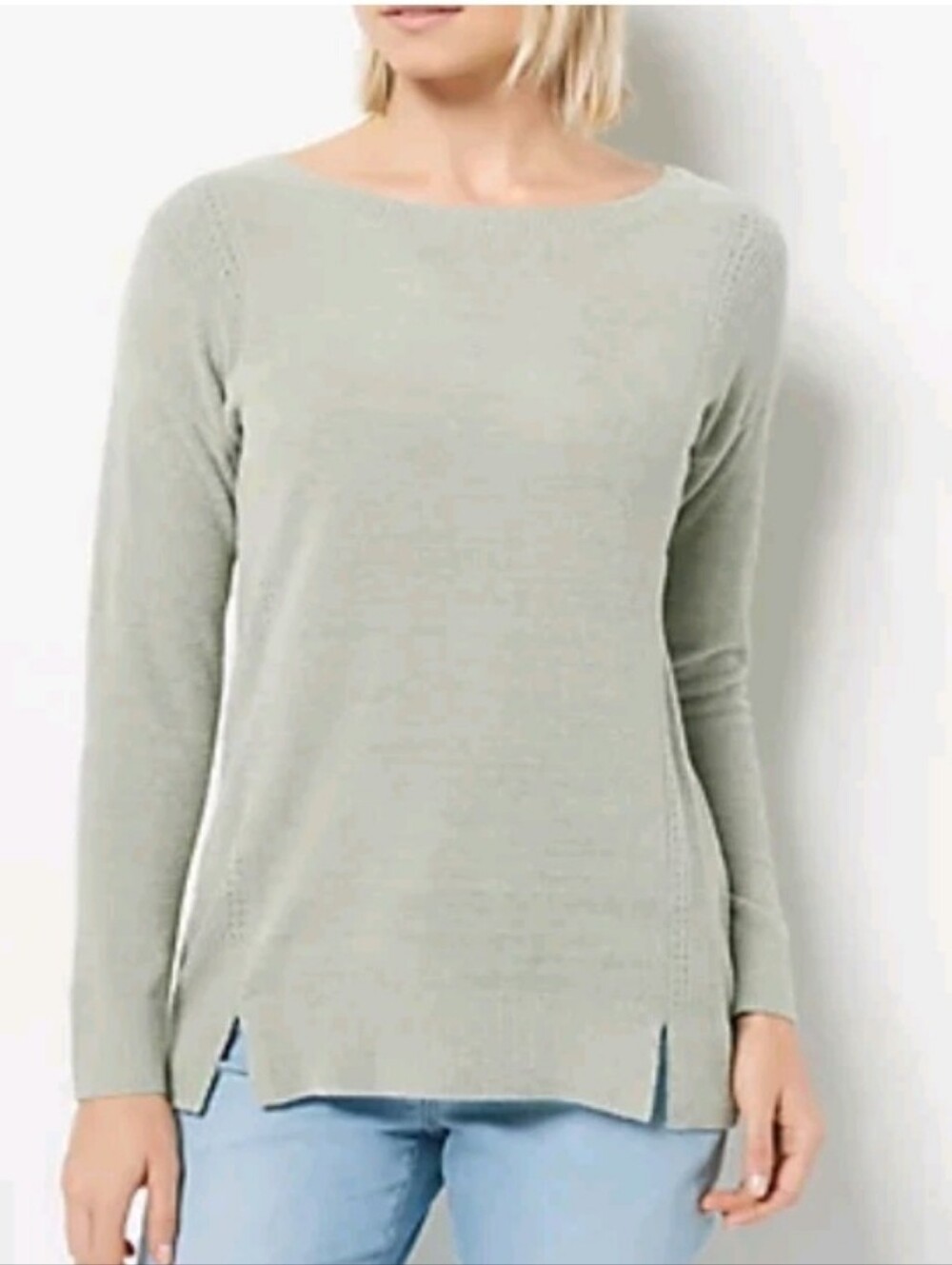 Barefoot Dreams Cozychic Ultra Lite Wave Green Dockside Pointelle Pullover Large